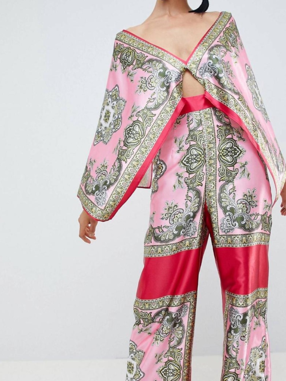 ASOS Pink & Olive Paisley Wide-Leg Jumpsuit
